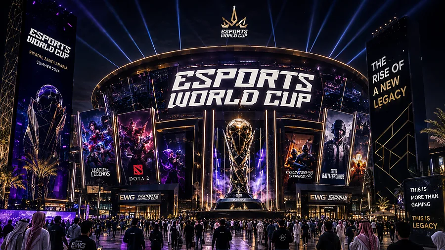 The Esports World Cup arena in Riyadh, lit for competition.